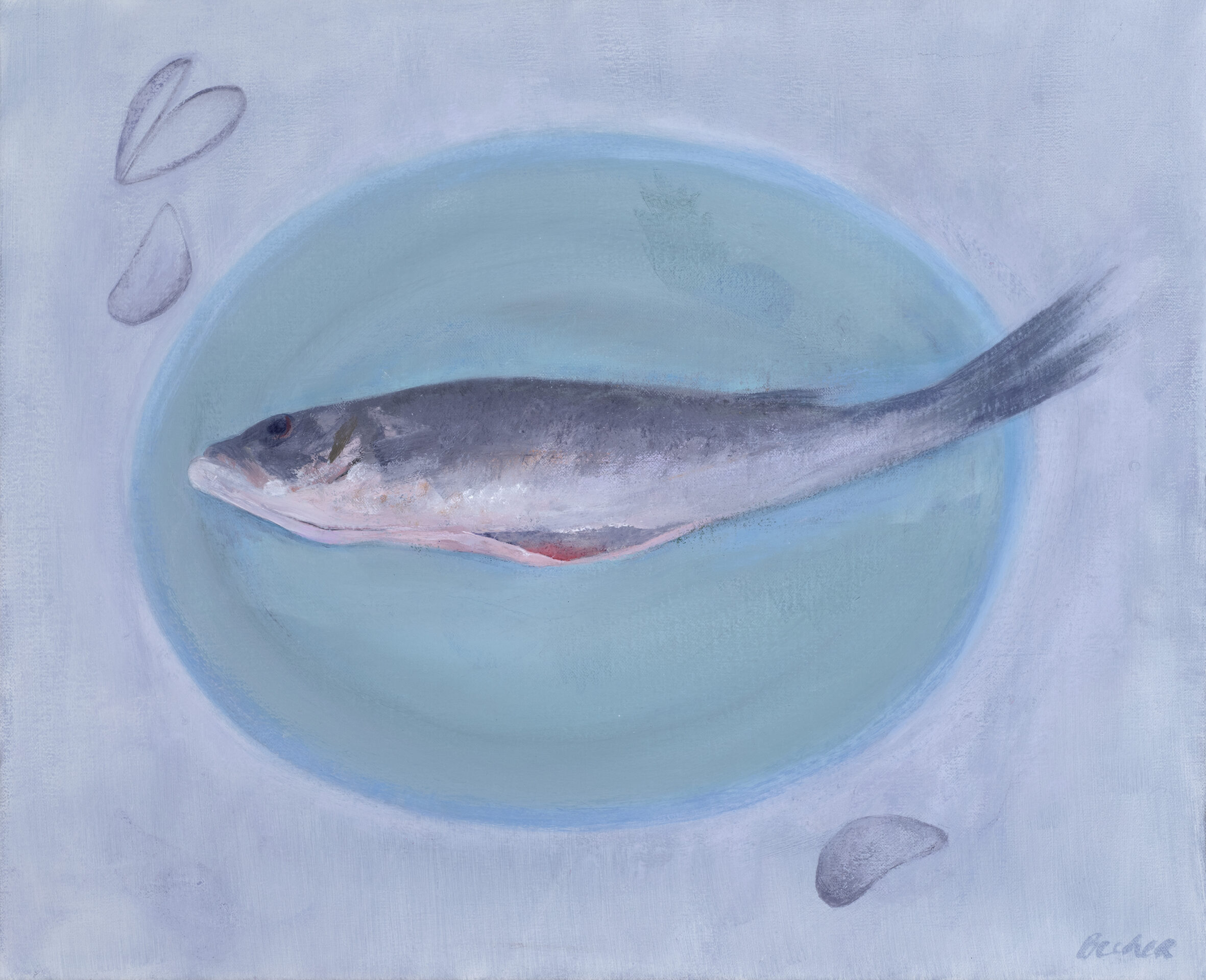 Bass on green enamel plate 18x22 2026