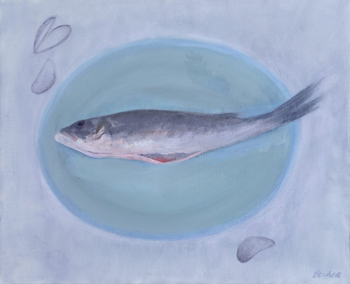 Bass on green enamel plate 18x22 2026