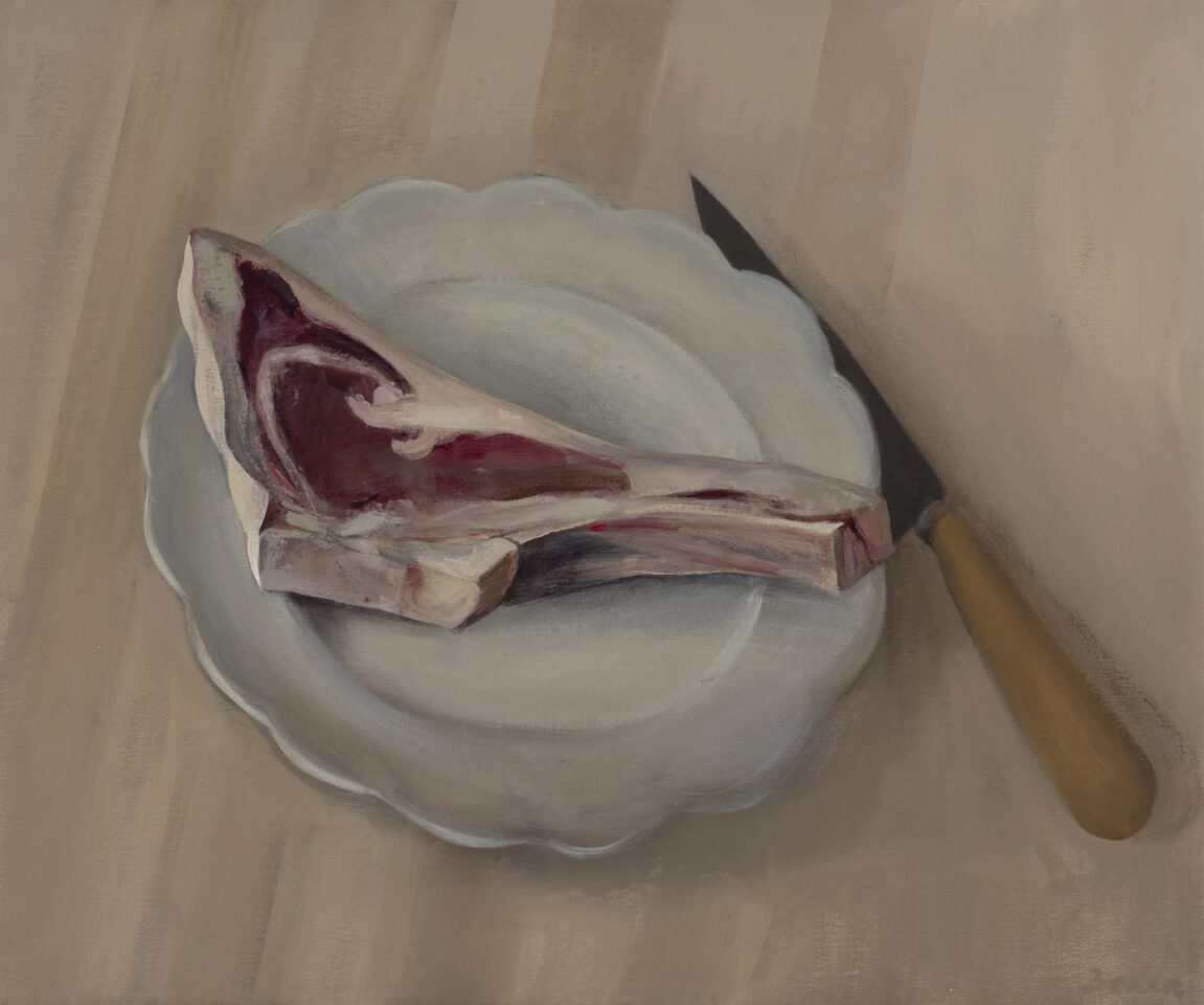 Meat ,plate, knife  15x18